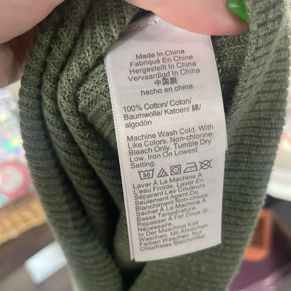 J. Crew Women's Sage Green Cotton Ruffle Long Sleeve Lightweight Sweater Sz L